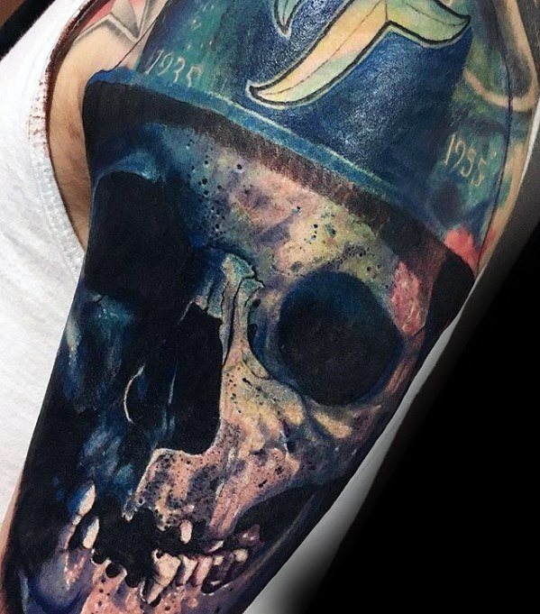 3d Skull Half Sleeve Cover Up Tattoo Ideas For Guys