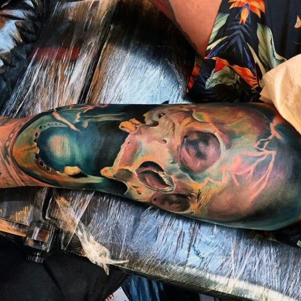 3d Skull Watercolor Modern Male Tattoo Designs
