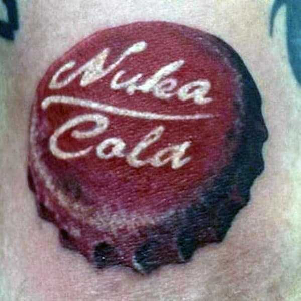 3d Small Nuka Cola Botle Cap Mens Fallout Tattoo Design Inspiration