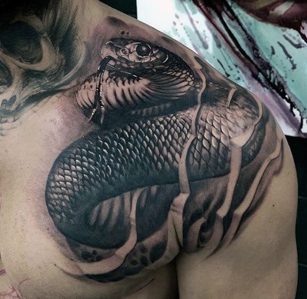 3d Snake Crazy Mens Shoulder Tattoos