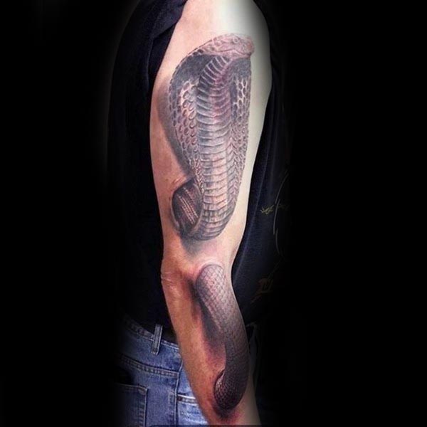 3d Snake In Arm Cobra Male Tattoos