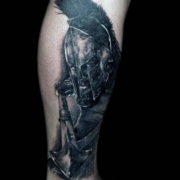 3d Spear Mens Spartan Leg Tattoo