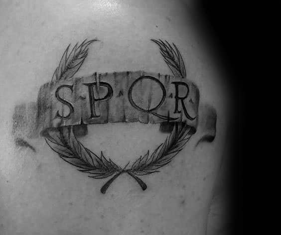 3d Spqr Banner With Olive Branch Mens Shoulder Tattoos