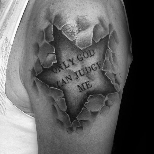 3d star only god can judge me mens upper arm tattoo
