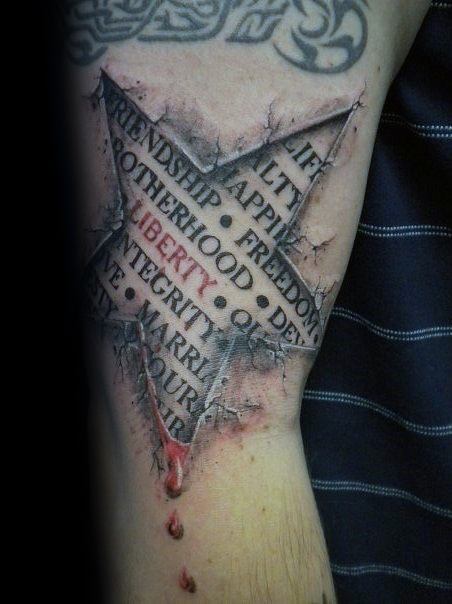 3d Star Quote Arm Tattoos For Gentlemen