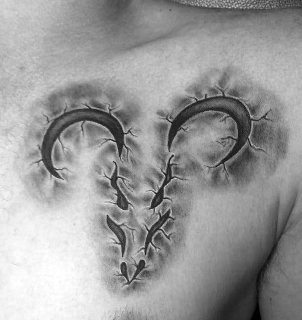 3d Stone Aries Mens Upper Chest Tattoos
