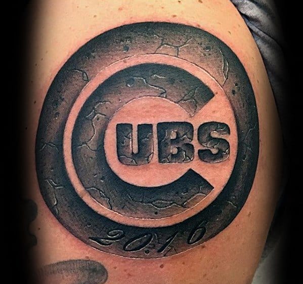 3d Stone Arm Guys Tattoos With Chicago Cubs Design