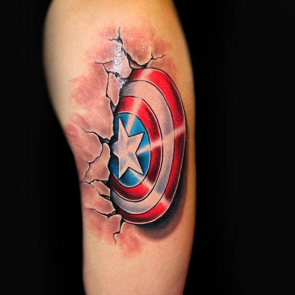 3d Stone Captain America Shield Upper Arm Guys Tattoos