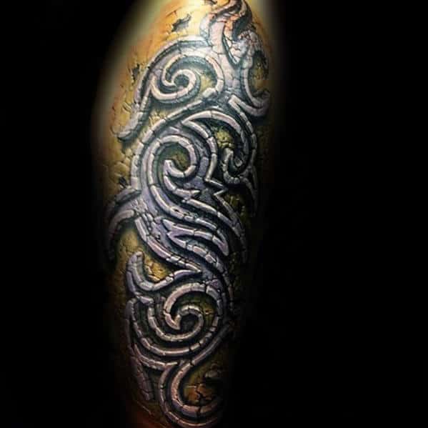 3d Stone Tribal Mens Sleeve Tattoo Designs