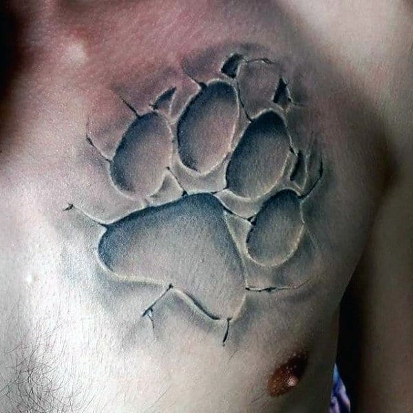 3d Stone Wolf Paw Chest Tattoos For Men
