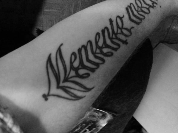 3d Text Memento Mori Mens Inner Forearm Tattoo