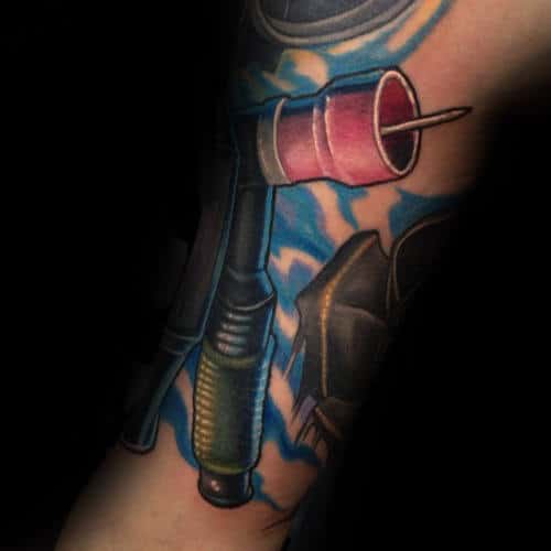 3d Welding Torch Tattoo On Males Arms