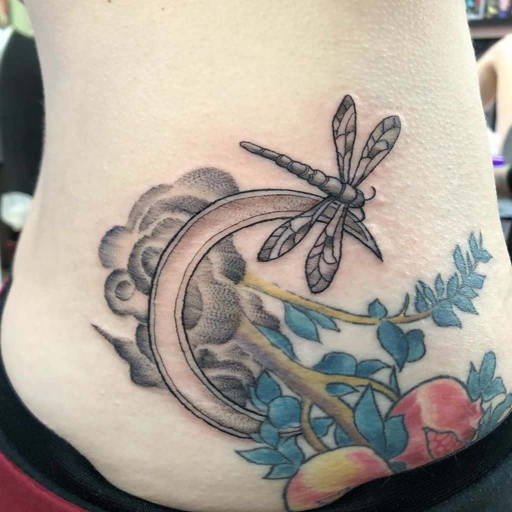 The flying dragonfly around the bushes and flowers to resonate the freedom and independence 