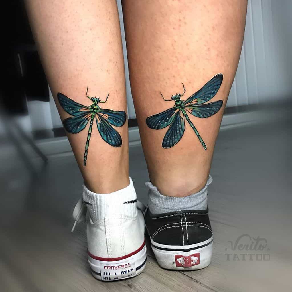 Twin dragonflies on the ankles making a perfect accessory to wear over the shoes 