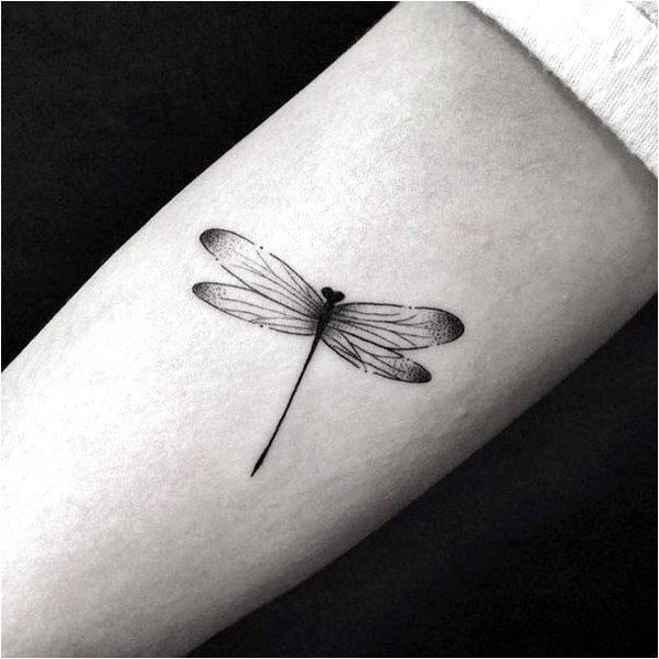 The minimalistic dragonfly on the forearm resonating the real image of art 