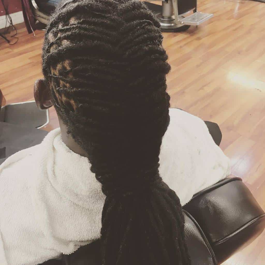 A Dreadlock Hairstyle With Fish Braided Dreads Flowing To The Back
