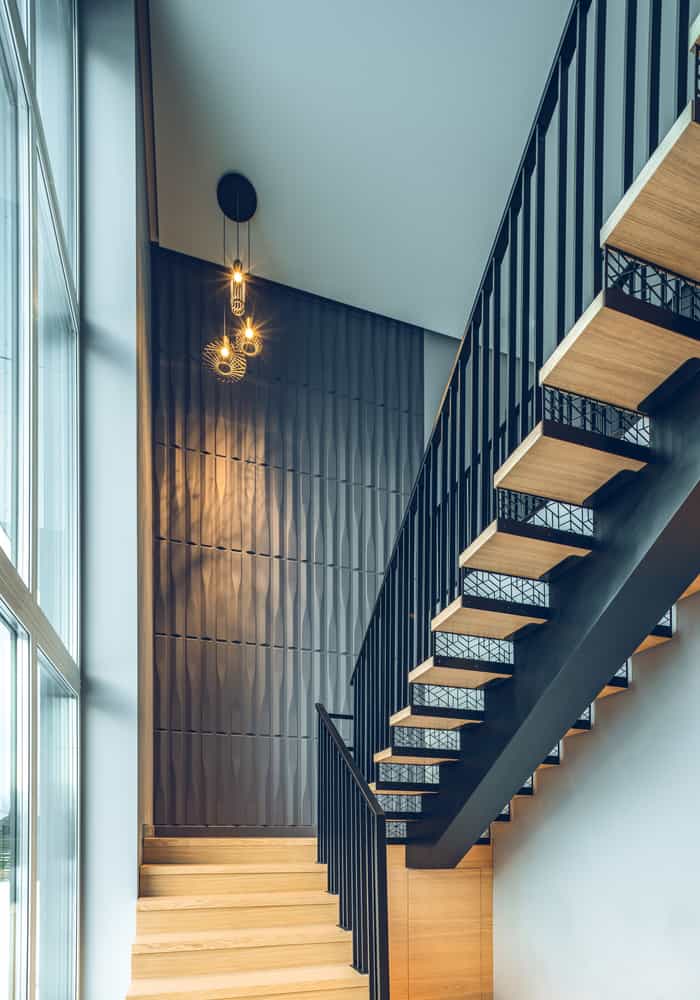 textured accent wall staircase 