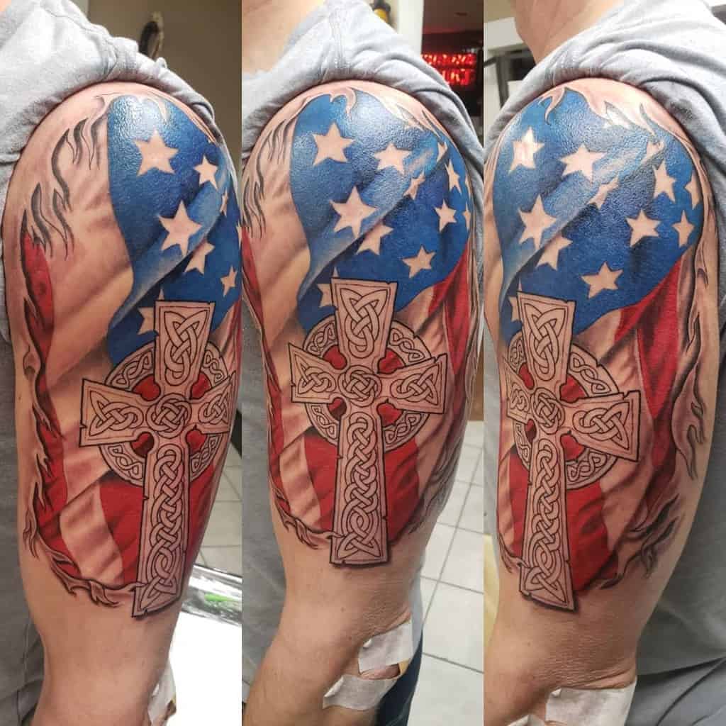 American Colored Flag Sleeve Tattoo side_show_tony