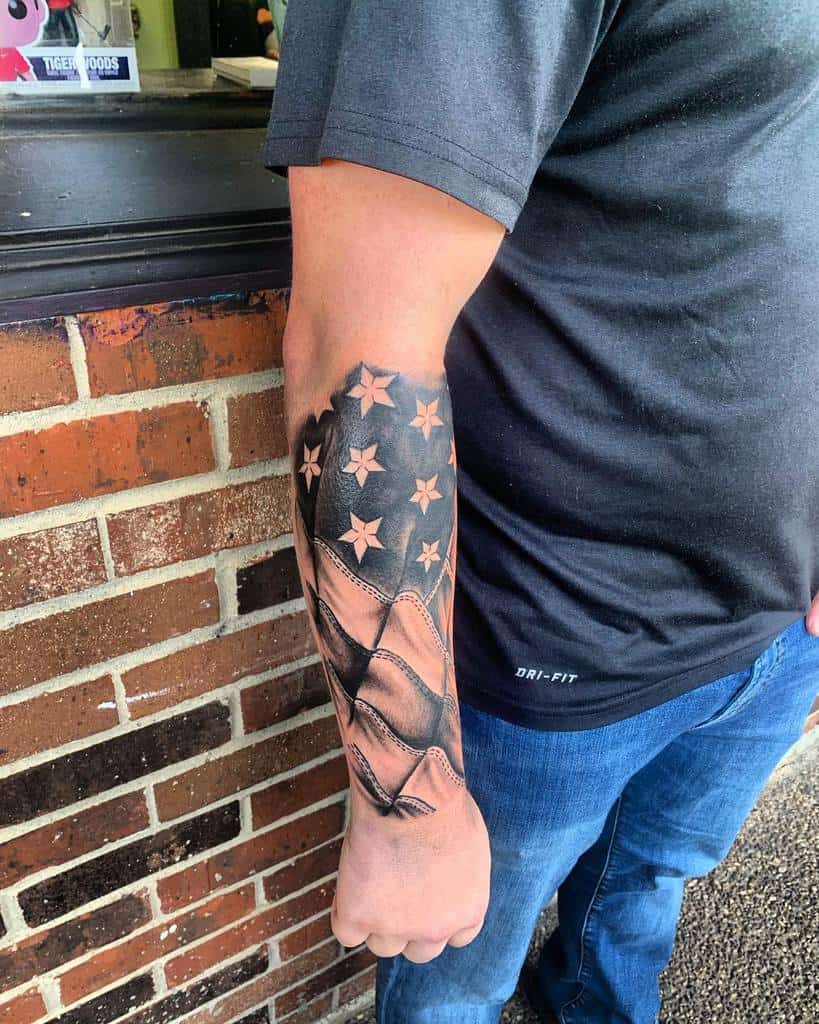American Flag Forearm Sleeve Tattoo cholo_supremetattoos