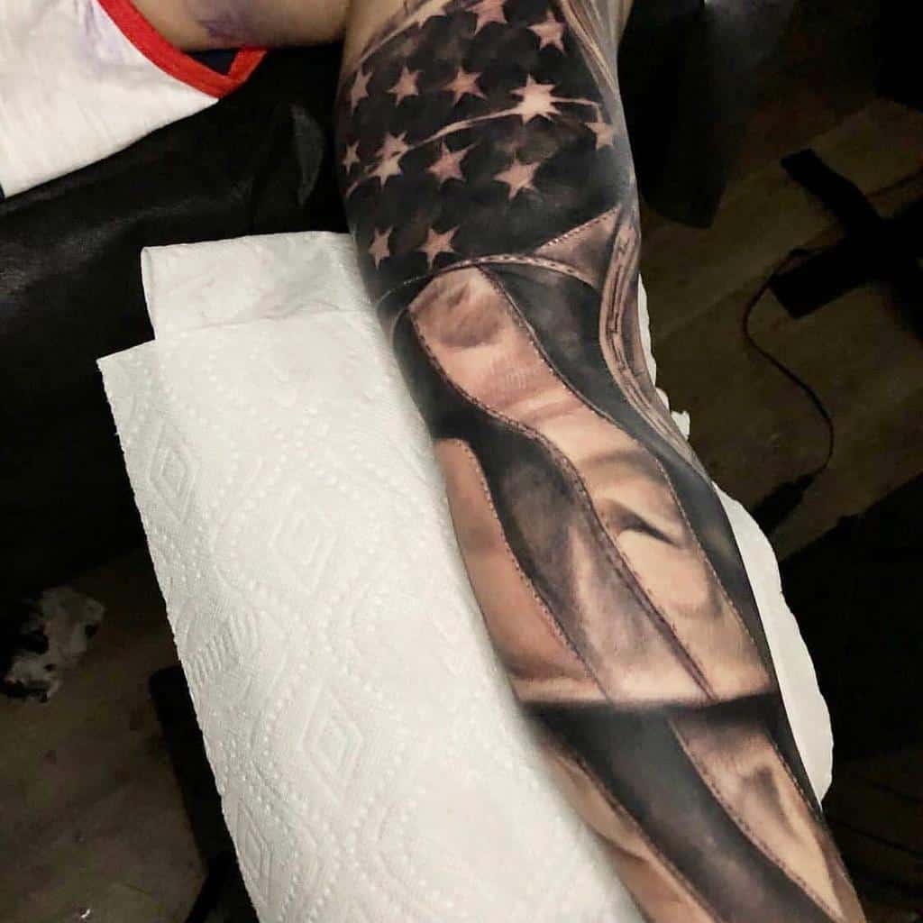 American Flag Full Sleeve Tattoo avenuetattoo580