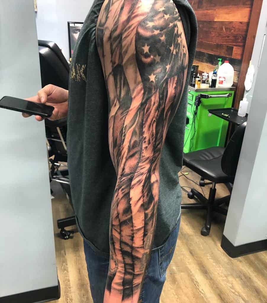 American Flag Full Sleeve Tattoo synistergiggles