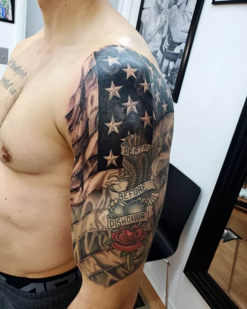 American Flag Upperarm Sleeve Tattoo artofwarroy