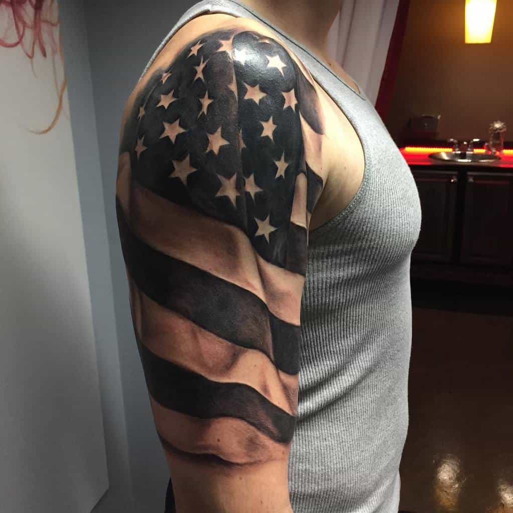 American Flag Upperarm Sleeve Tattoo belleflorencio