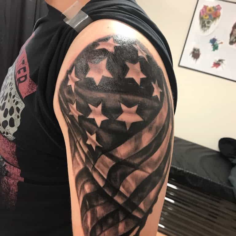 American Flag Upperarm Sleeve Tattoo dizzydanstattoo