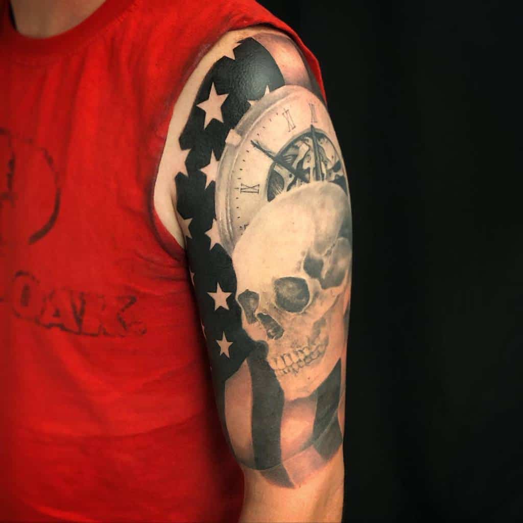 American Flag Upperarm Sleeve Tattoo dustymurphytattoo
