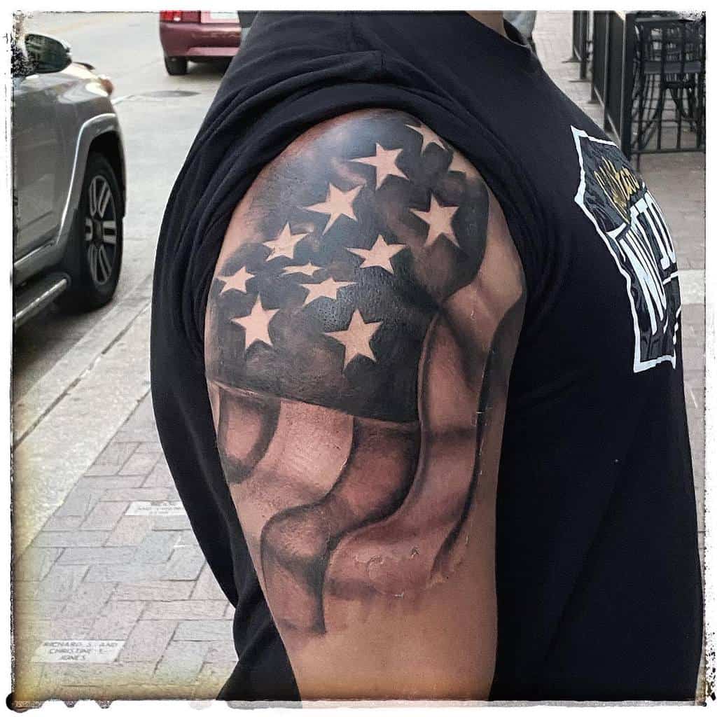 American Flag Upperarm Sleeve Tattoo tattoosbylongarm