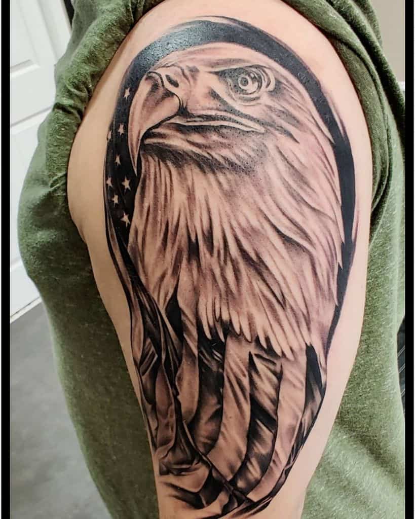 American Flag With Eagle Sleeve Tattoo blacklinetattoocompany
