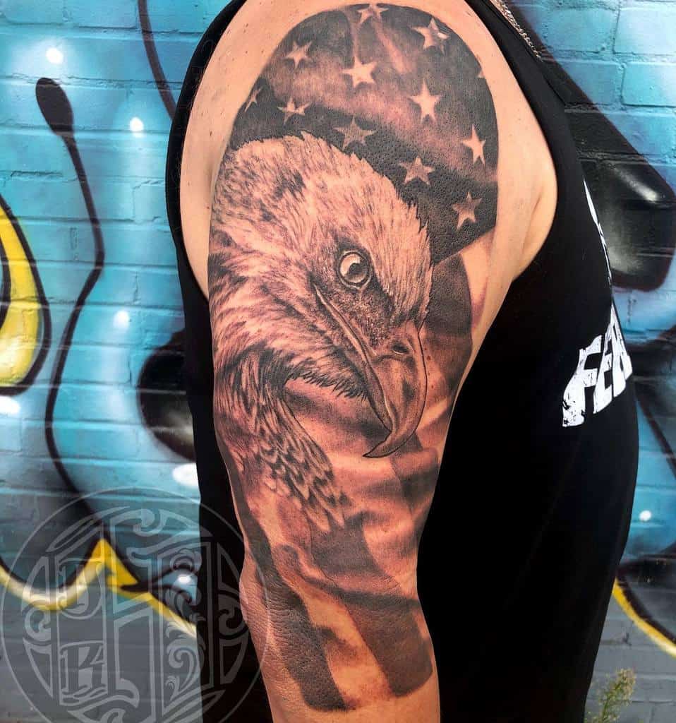 American Flag With Eagle Sleeve Tattoo darylhardyink