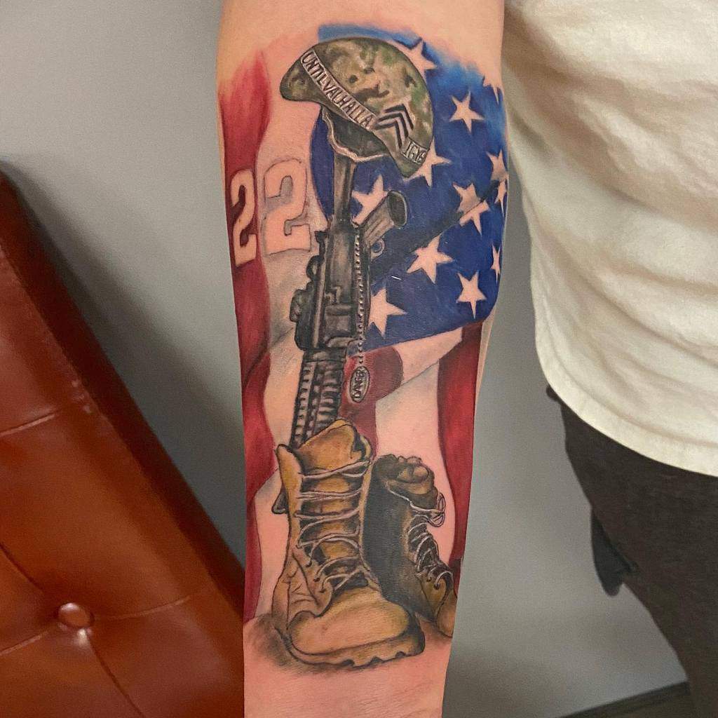 American Military Flag Sleeve Tattoo hailmarytattoos