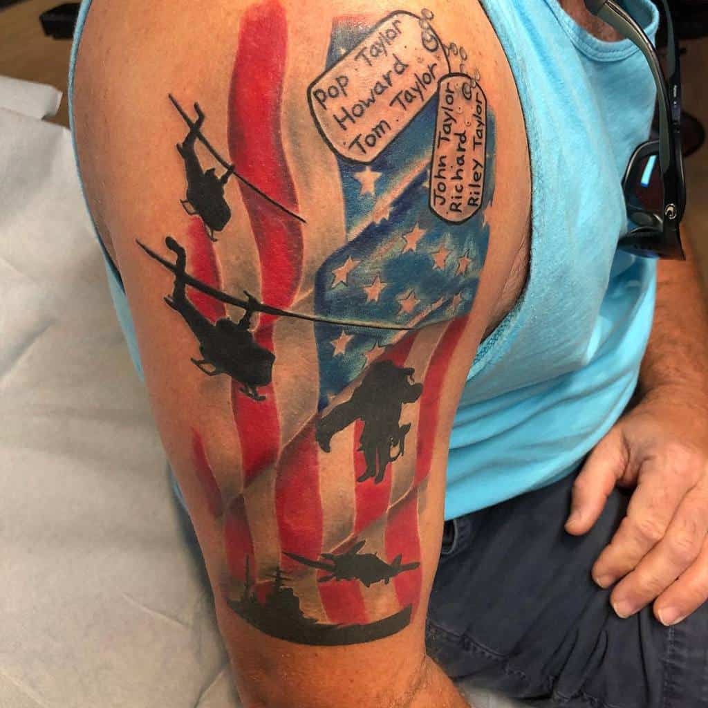 American Military Flag Sleeve Tattoo noinstagrammyke