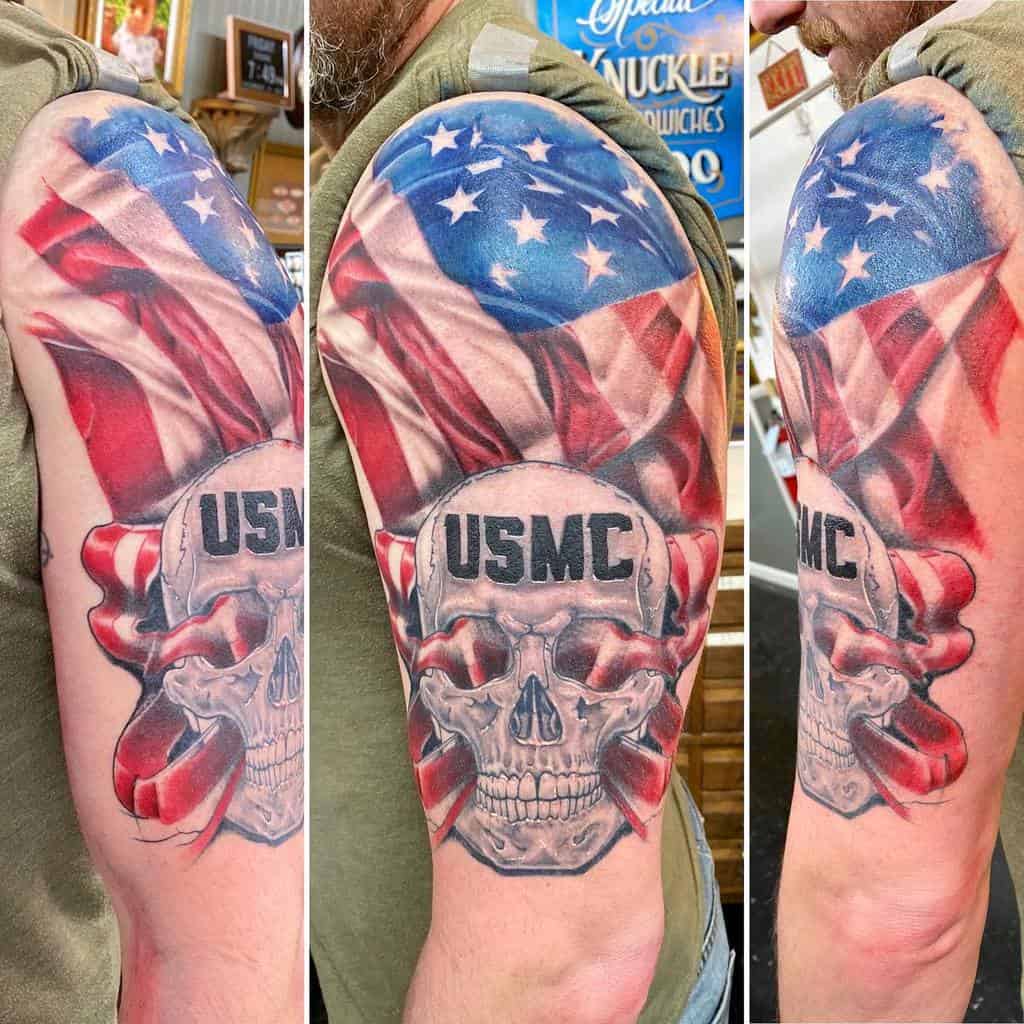 American Military Flag Sleeve Tattoo vanillagorilla___