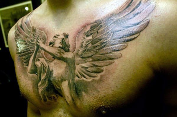 Men's Angel Tattoos On Front Of Chest