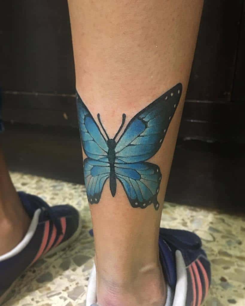 Ankle Blue Butterfly Tattoos maguimood