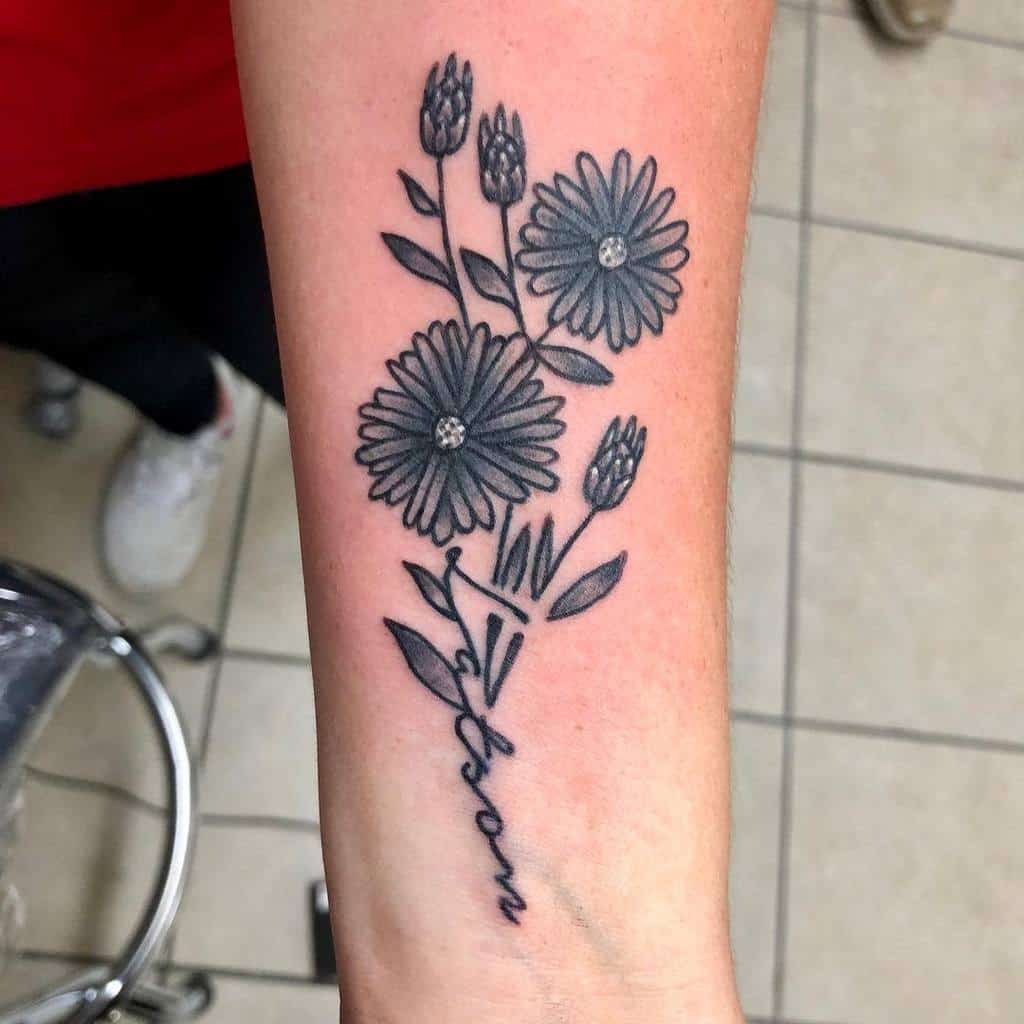 Aster Flower Forearm Tattoo achildoftheashes