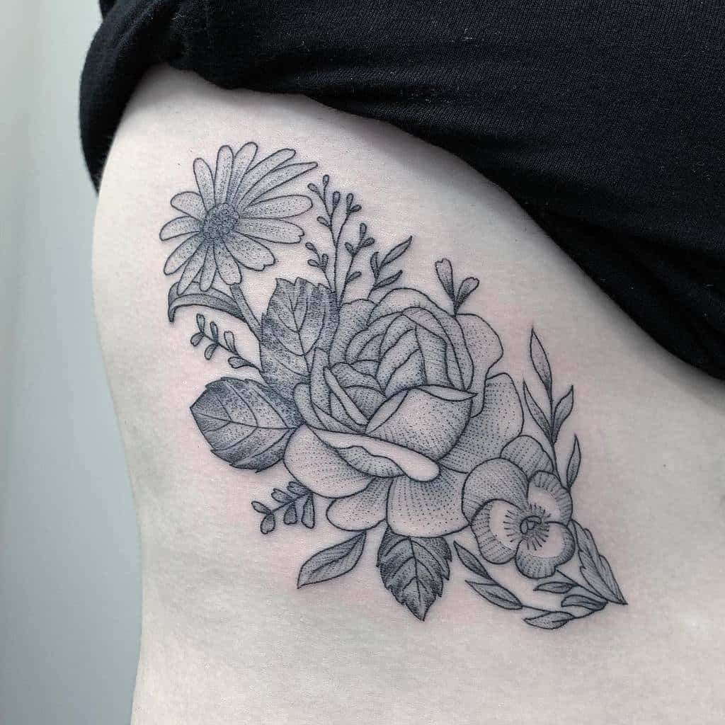 Aster Flower Rib Tattoo victoriarosetattoo