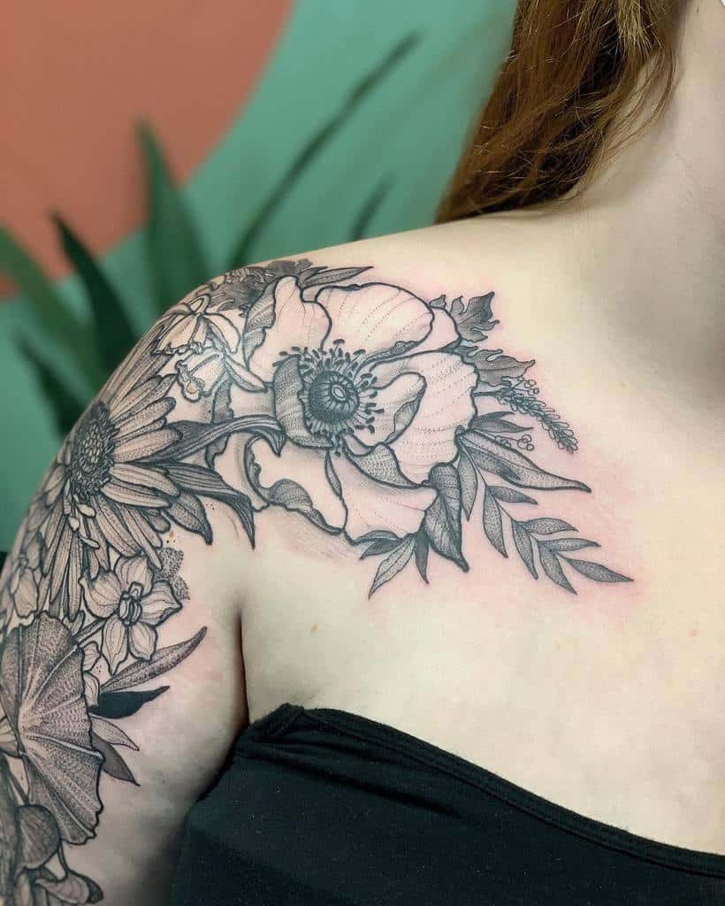 Aster Flower Shoulder Tattoo carlygtattoos