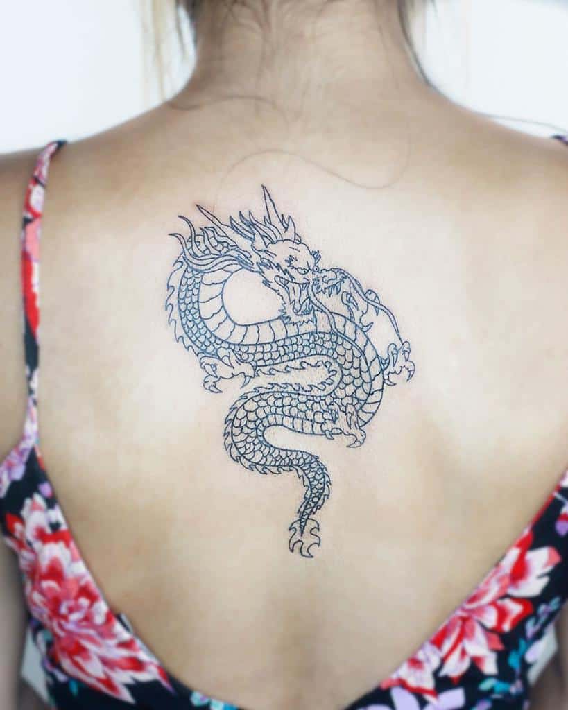 Back Dragon Tattoos for Women sacrebleutattooclub