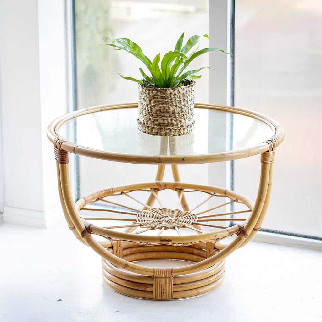 bamboo table with glass top 