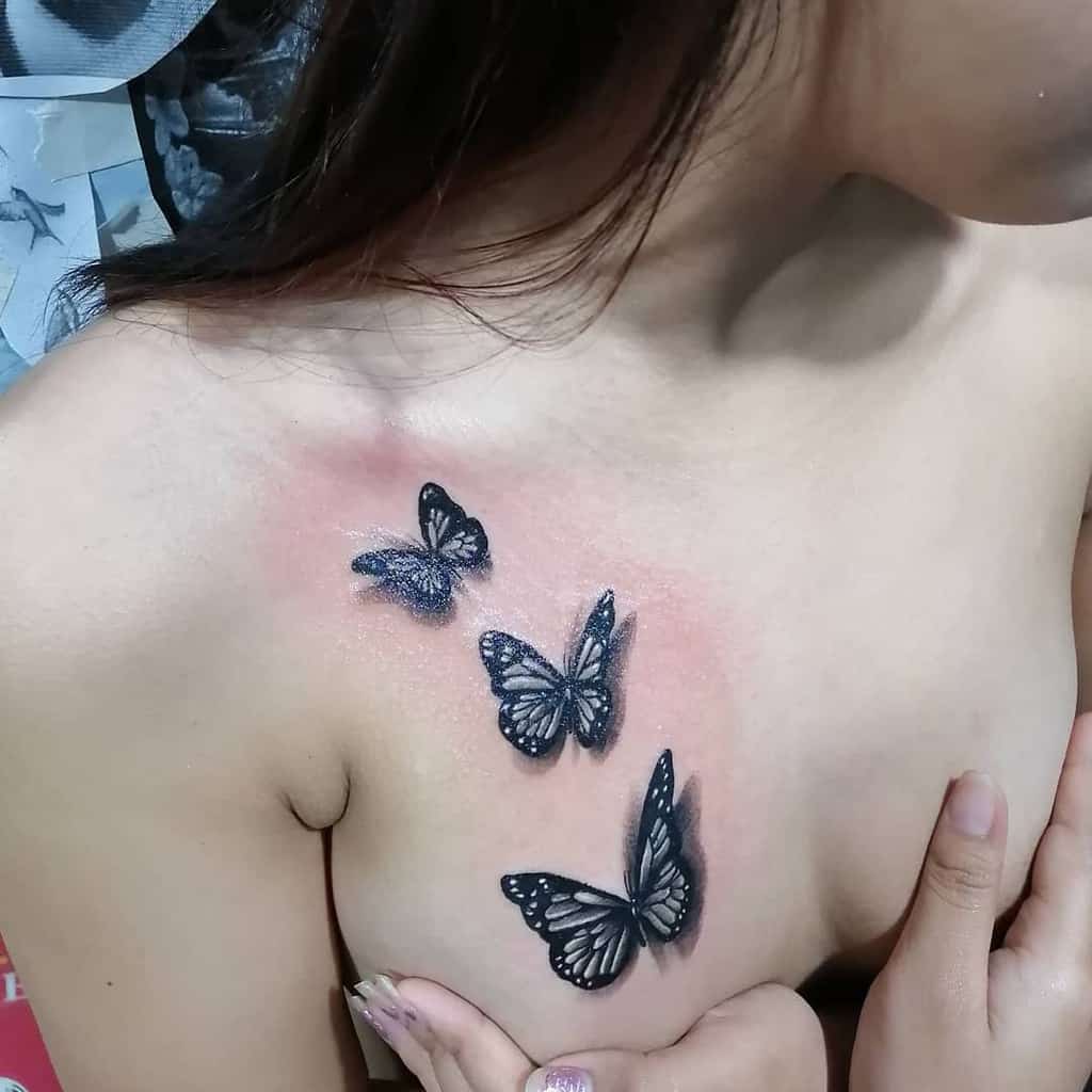 Black 3D Butterfly Tattoo geishatattoostudios