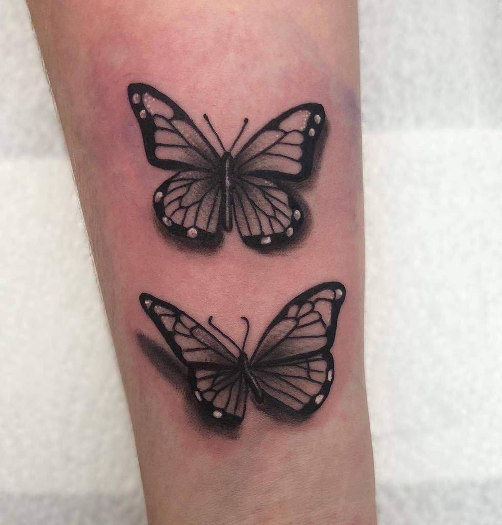 Black 3D Butterfly Tattoo littleredheadtattoo