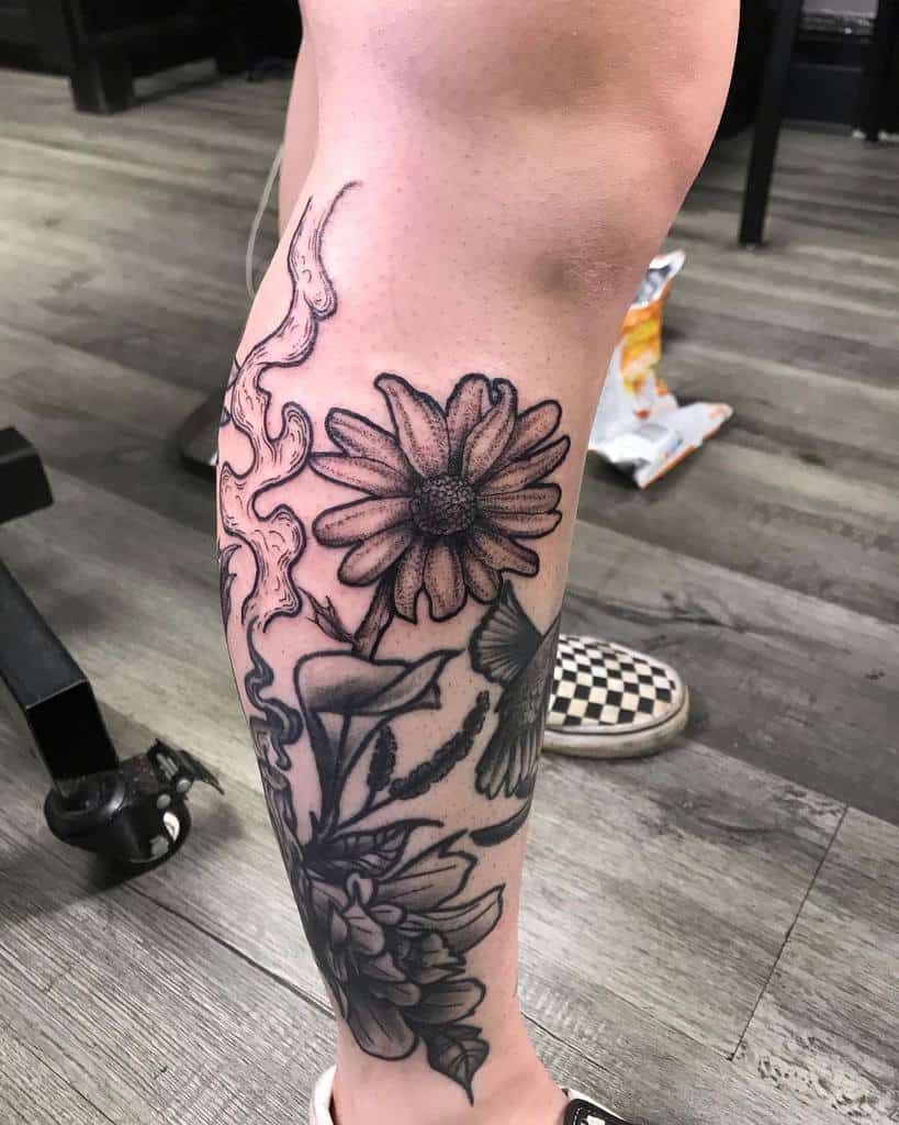 Black Aster Flower Tattoo dizzydtattooist