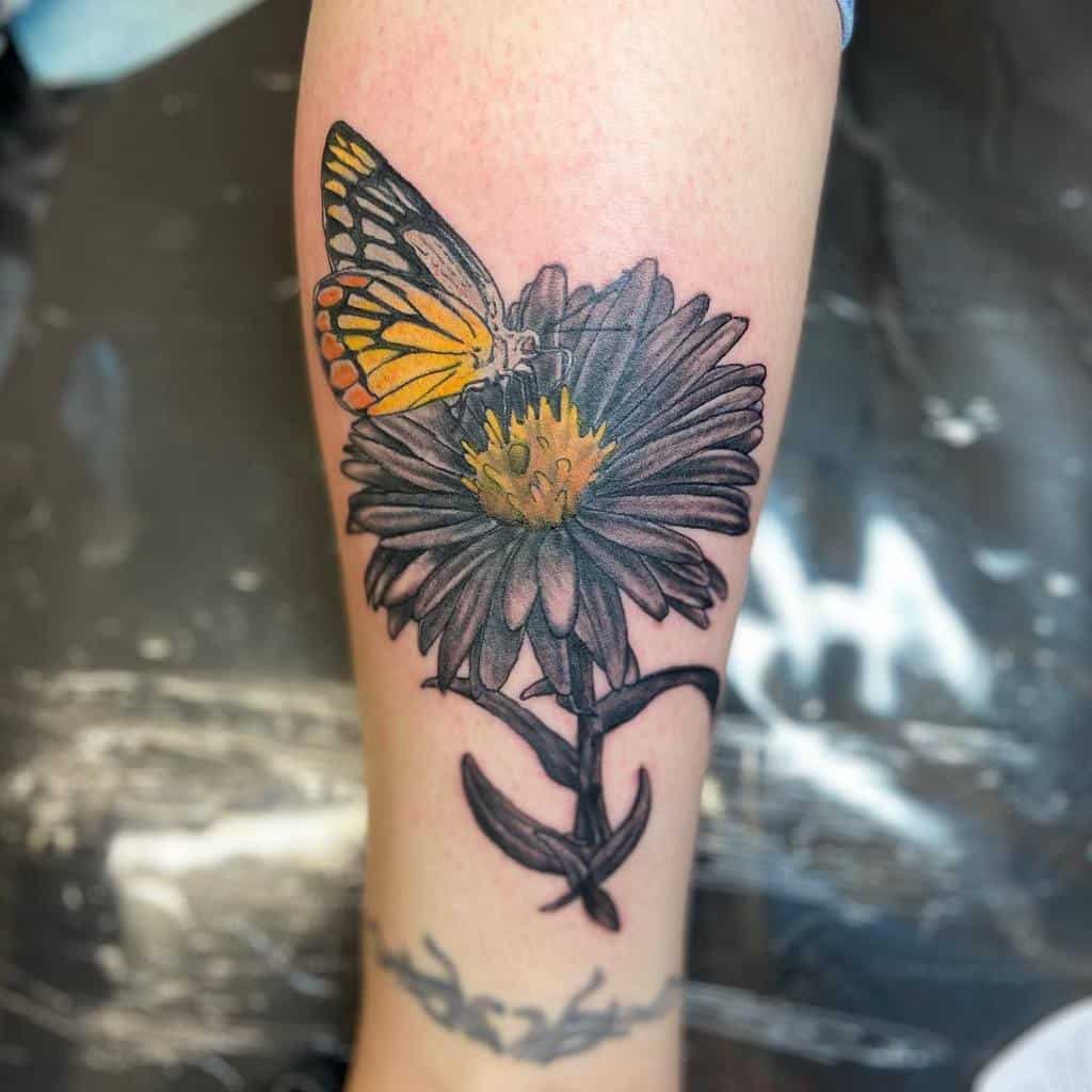 Black Aster Flower Tattoo notwtattoo