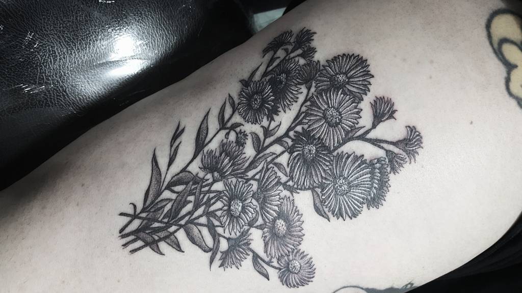 First tattoo for @bonniethaai Grandma's name and aster flower done by My  Tattoo Artist: Duy Nguyen @mytattooandpiercing . My Tattoo 626-5... |  Instagram