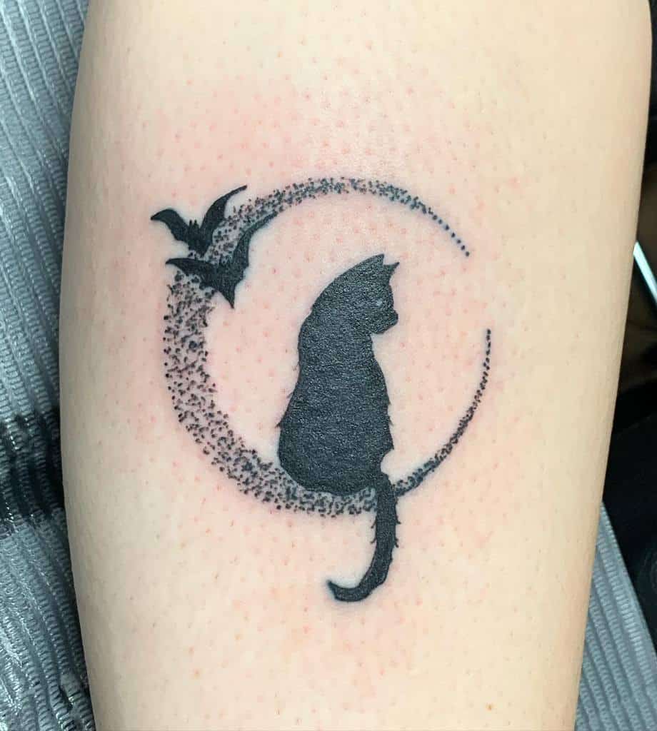 Black Cat with Moon Tattoo inkbyashleyr