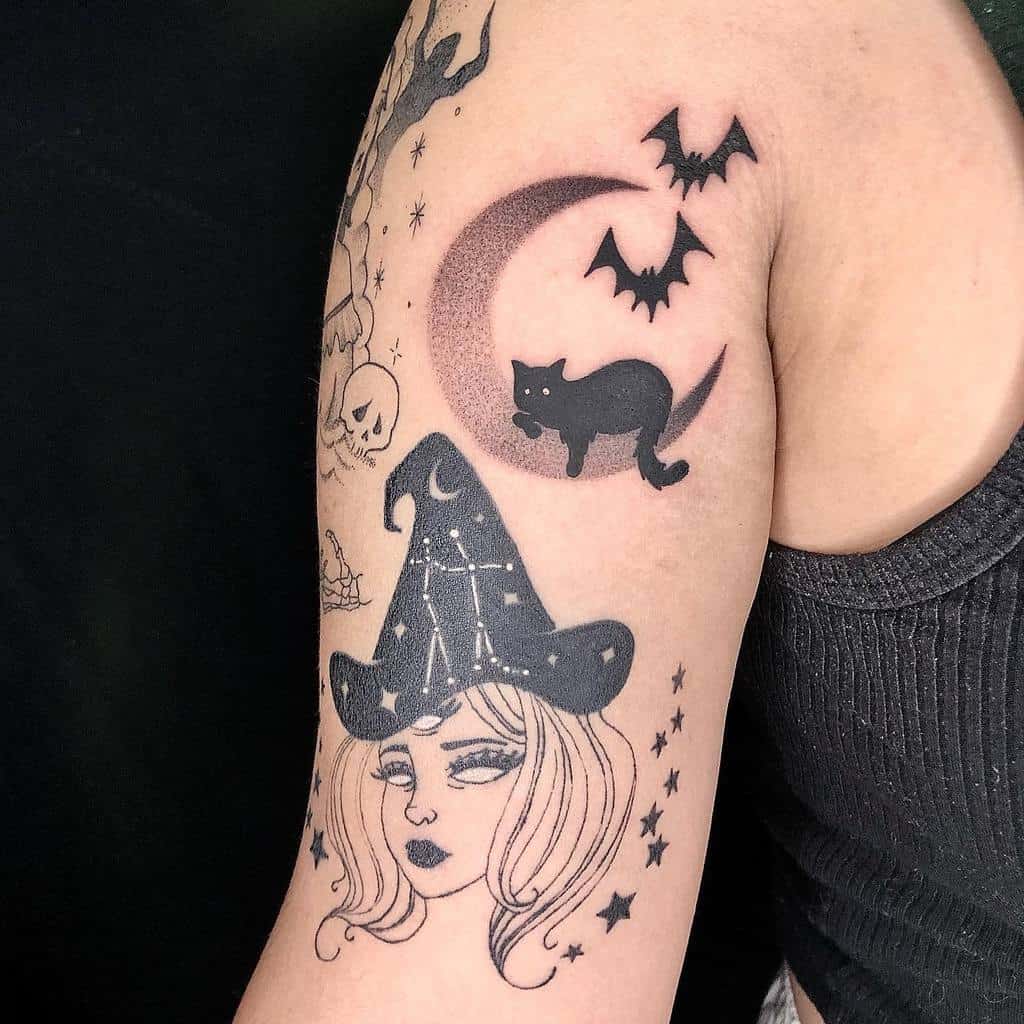 Black Cat with Moon Tattoo juliatattulia
