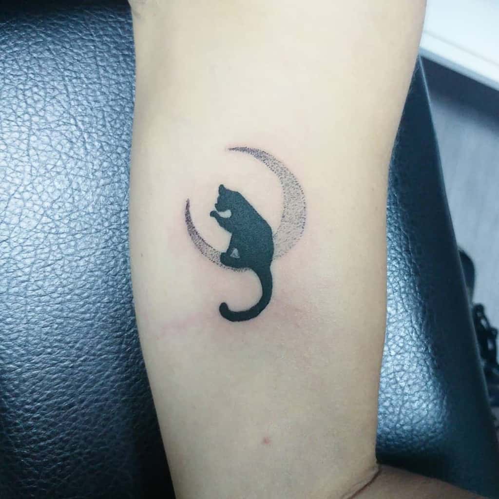 Black Cat with Moon Tattoo ophelia.tattoo